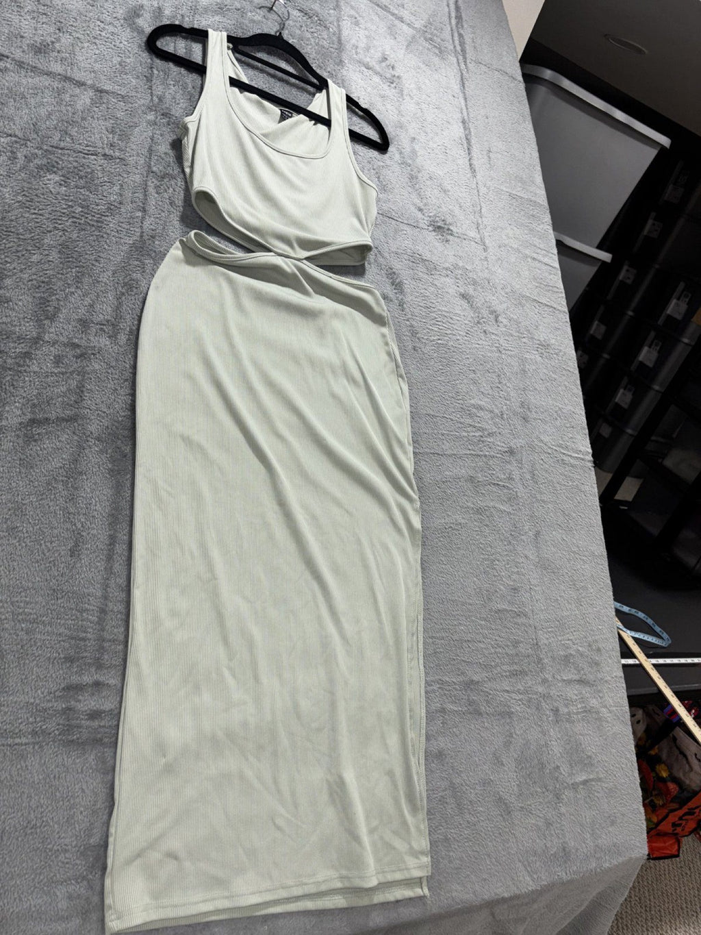 Shein Womens S Sage Green Ribbed 2 Piece Set Tank Top and Maxi Skirt Casual