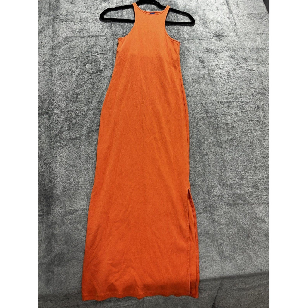 Old Navy Womens S Orange Ribbed Racerback Maxi Dress Side Slit Casual