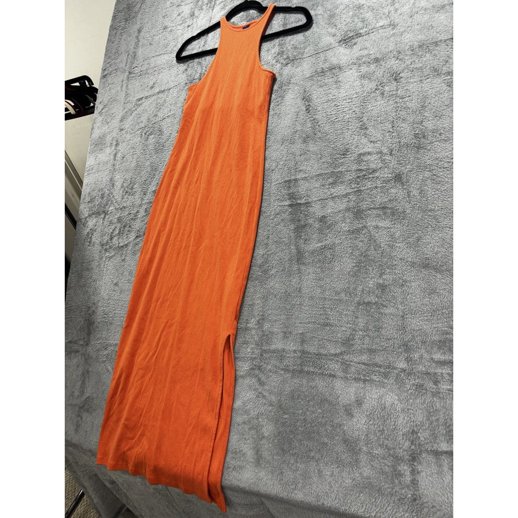 Old Navy Womens S Orange Ribbed Racerback Maxi Dress Side Slit Casual