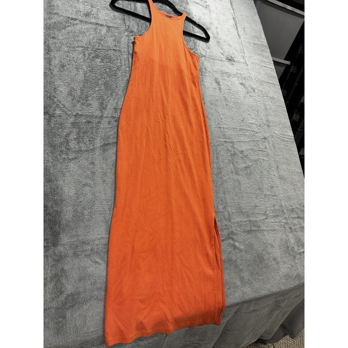 Old Navy Womens S Orange Ribbed Racerback Maxi Dress Side Slit Casual