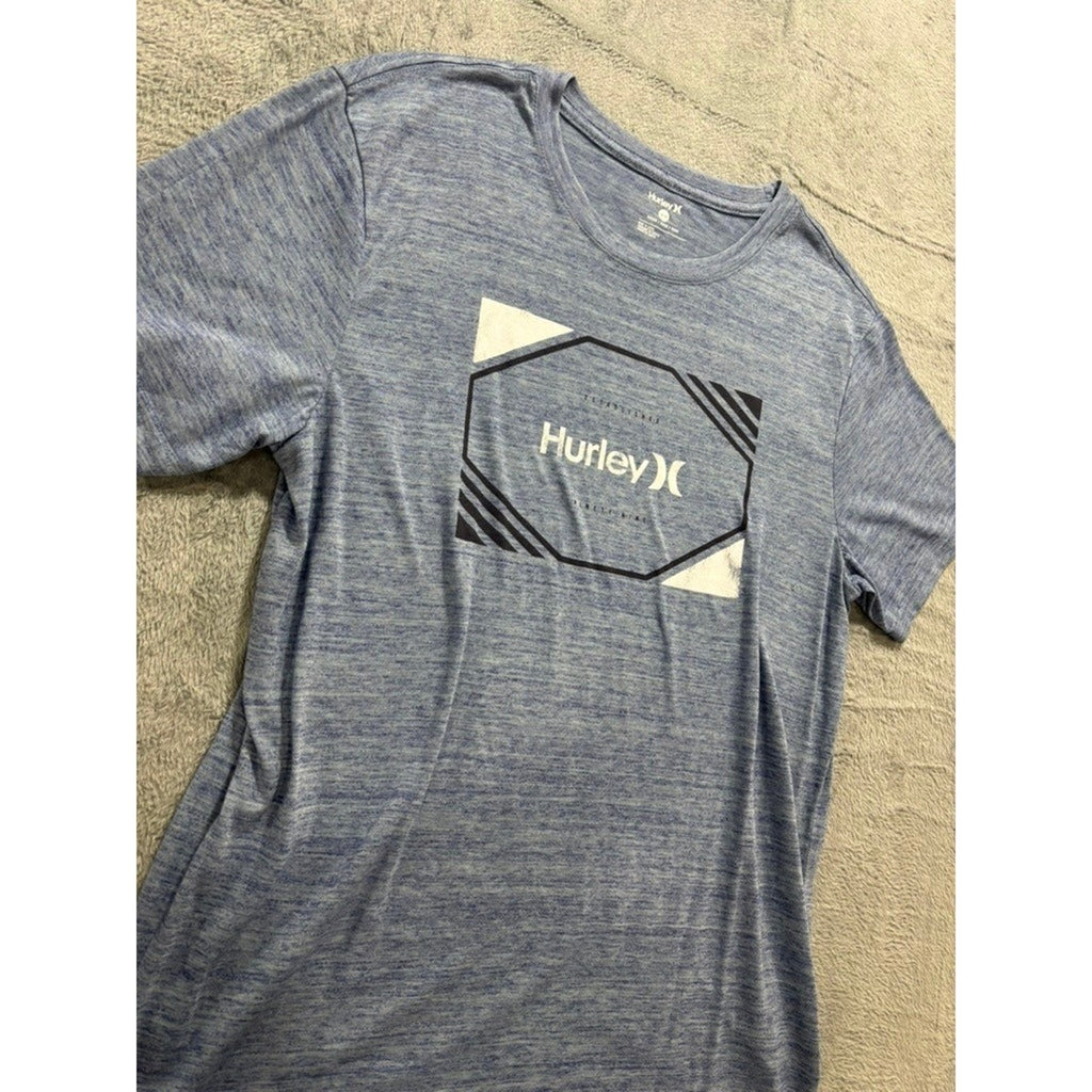 Hurley Mens M Blue Heather Graphic Logo T-Shirt Surf Short Sleeve Casual
