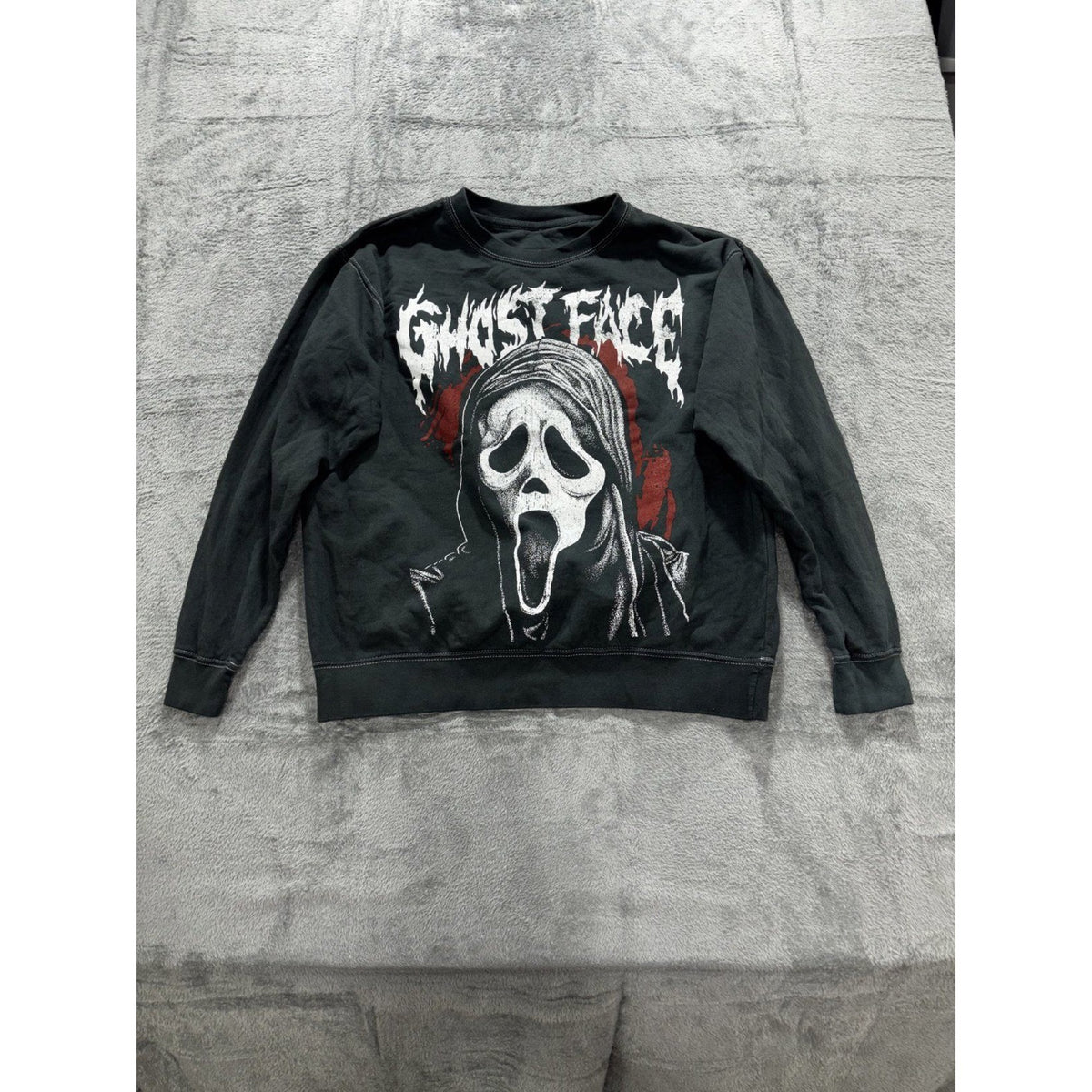 Ghost Face Mens M Black Horror Club Graphic Crewneck Sweatshirt Casual