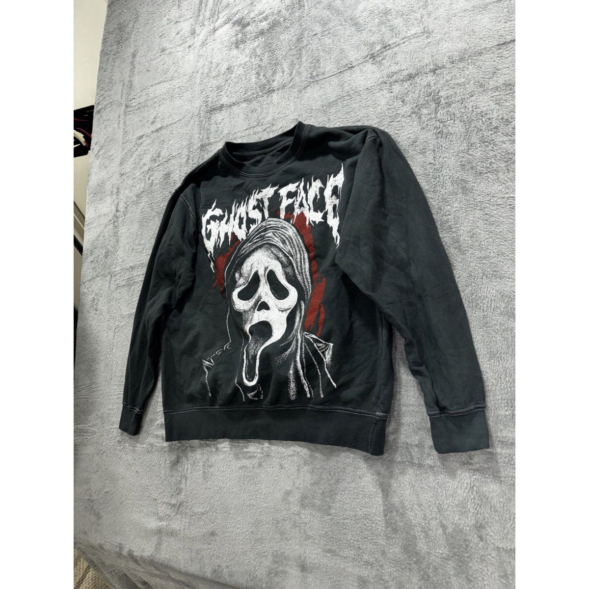 Ghost Face Mens M Black Horror Club Graphic Crewneck Sweatshirt Casual
