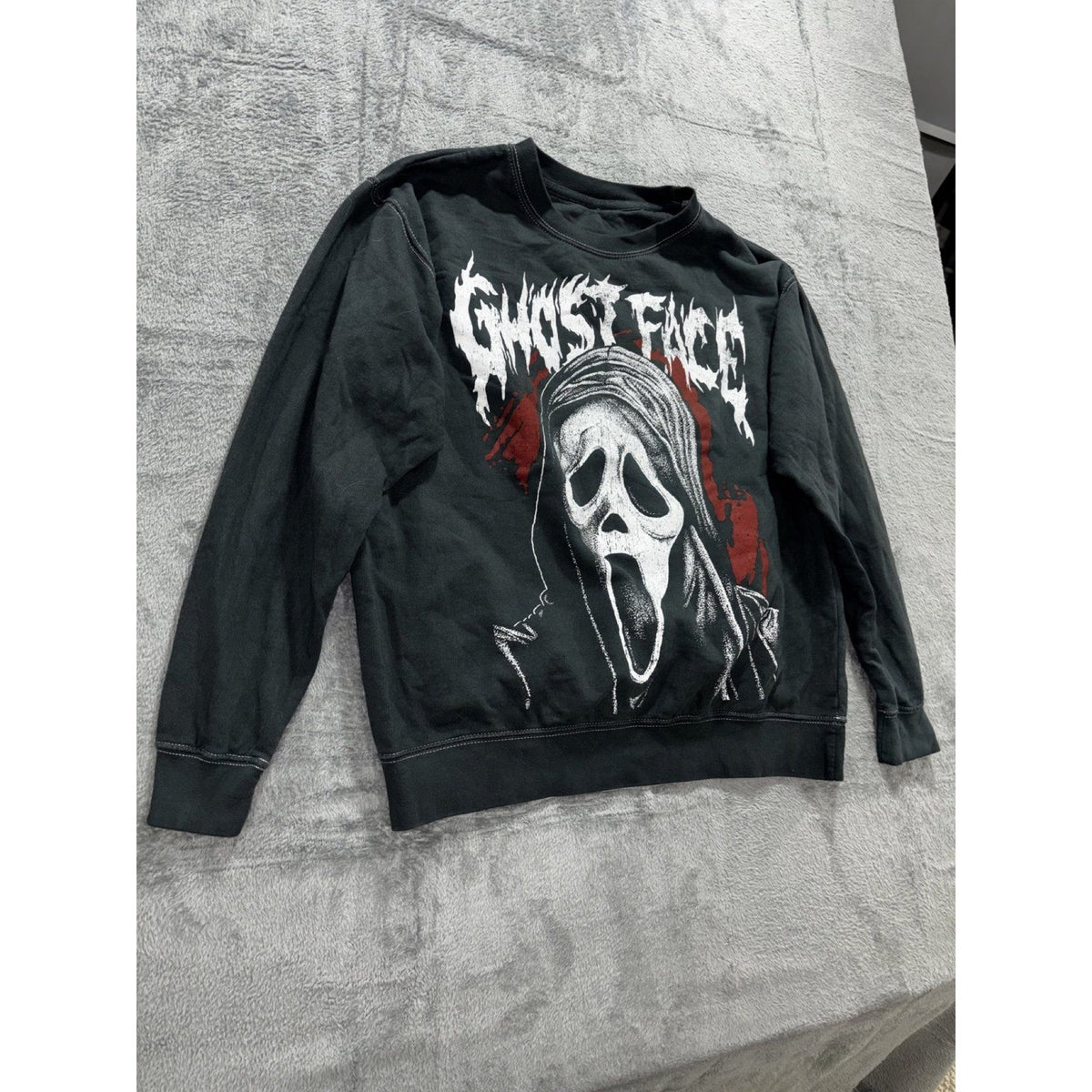 Ghost Face Mens M Black Horror Club Graphic Crewneck Sweatshirt Casual