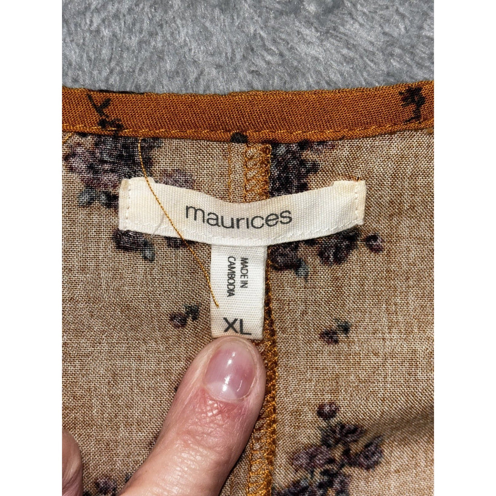 Maurices Womens XL Mustard Orange Floral Smocked Babydoll Tunic Boho Cozy
