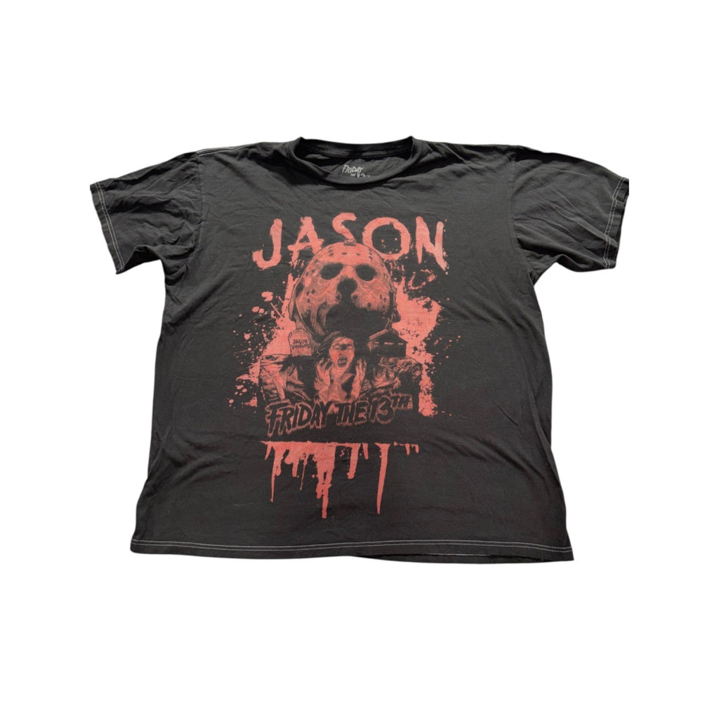 Friday the 13th Mens L Black Jason Voorhees Graphic Tee Horror Casual