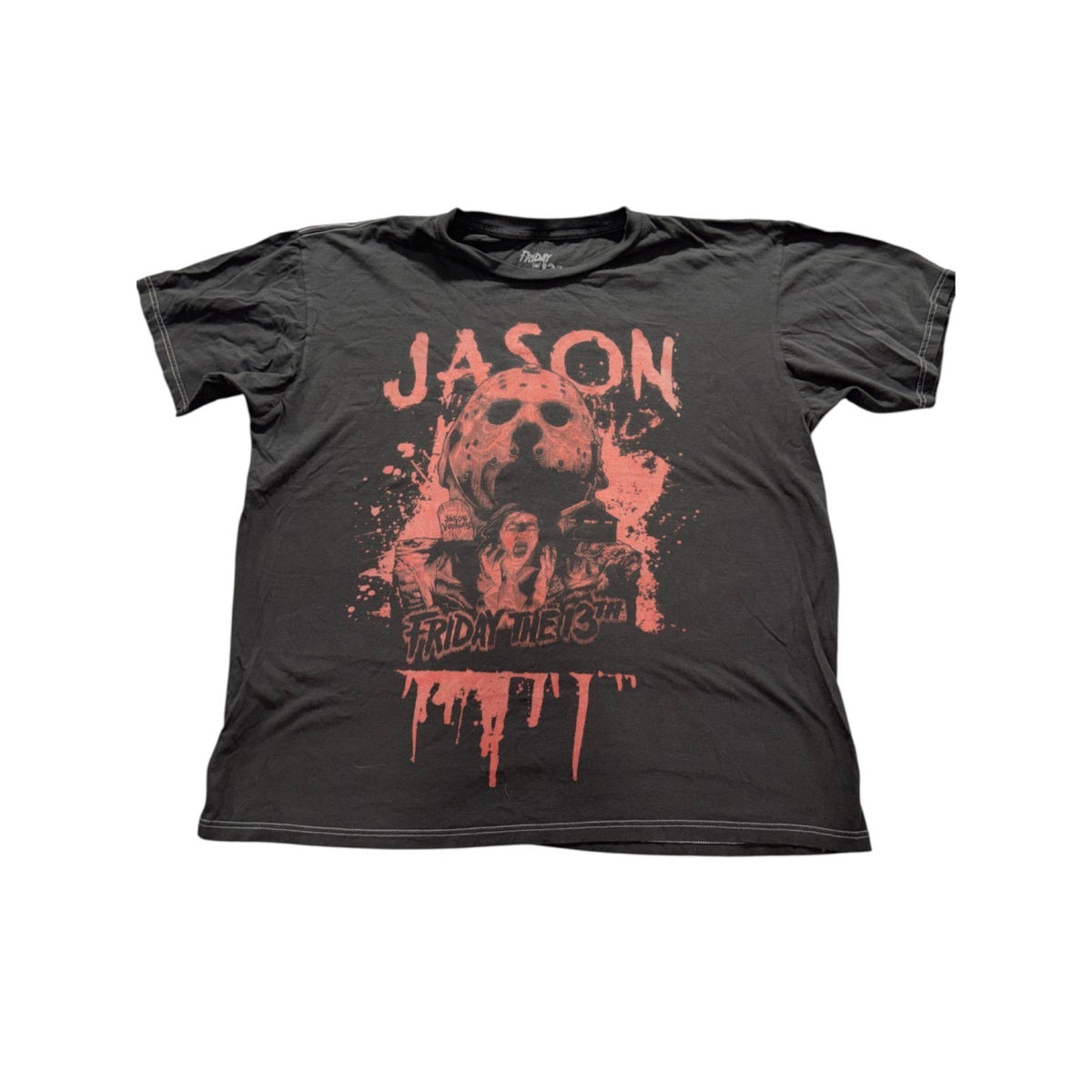 Friday the 13th Mens L Black Jason Voorhees Graphic Tee Horror Casual