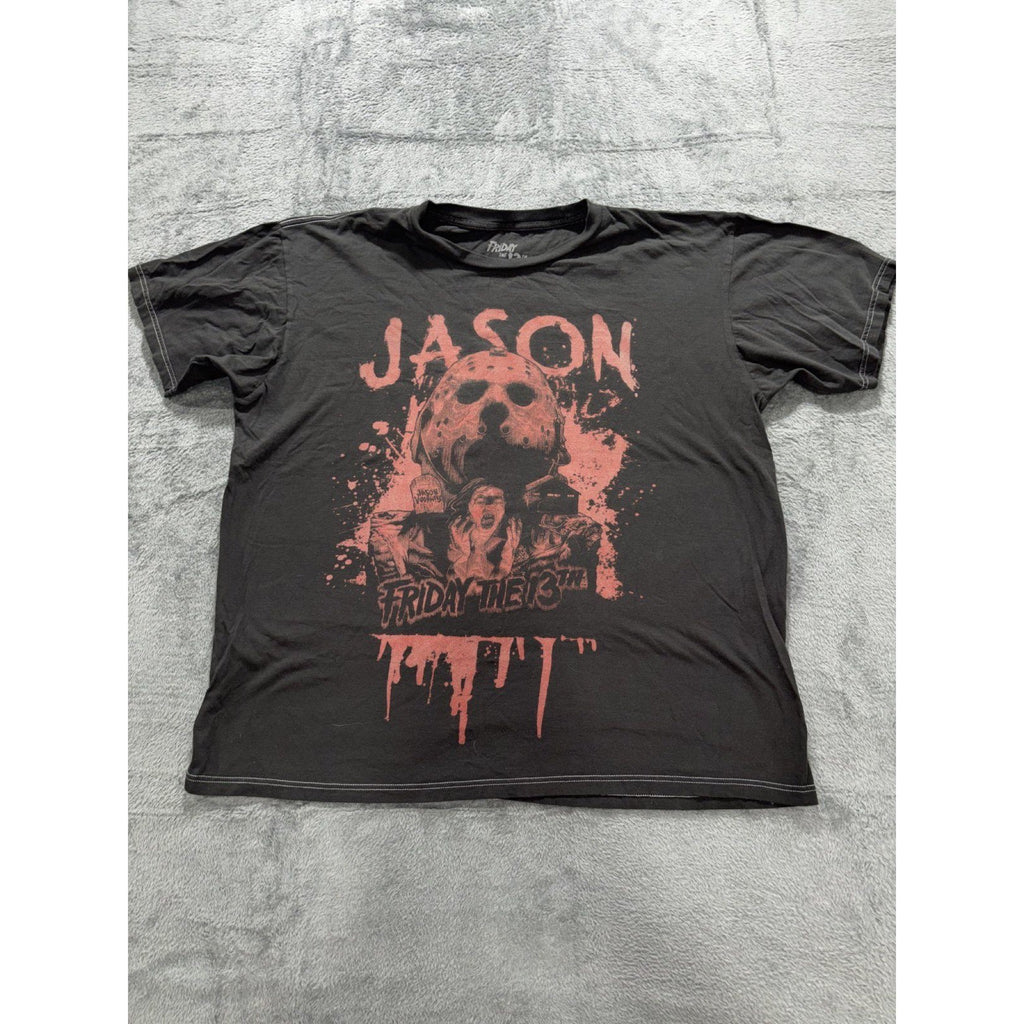 Friday the 13th Mens L Black Jason Voorhees Graphic Tee Horror Casual