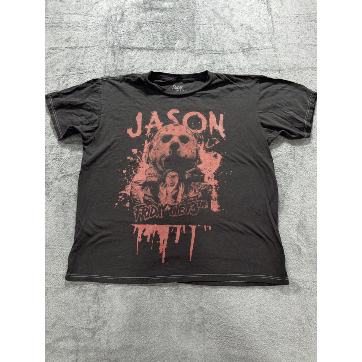Friday the 13th Mens L Black Jason Voorhees Graphic Tee Horror Casual