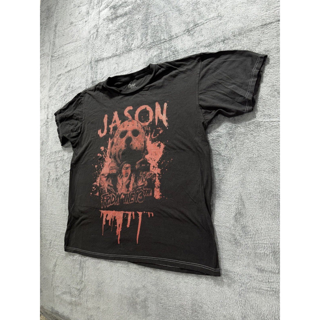 Friday the 13th Mens L Black Jason Voorhees Graphic Tee Horror Casual