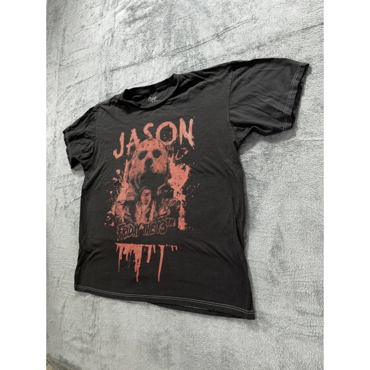 Friday the 13th Mens L Black Jason Voorhees Graphic Tee Horror Casual