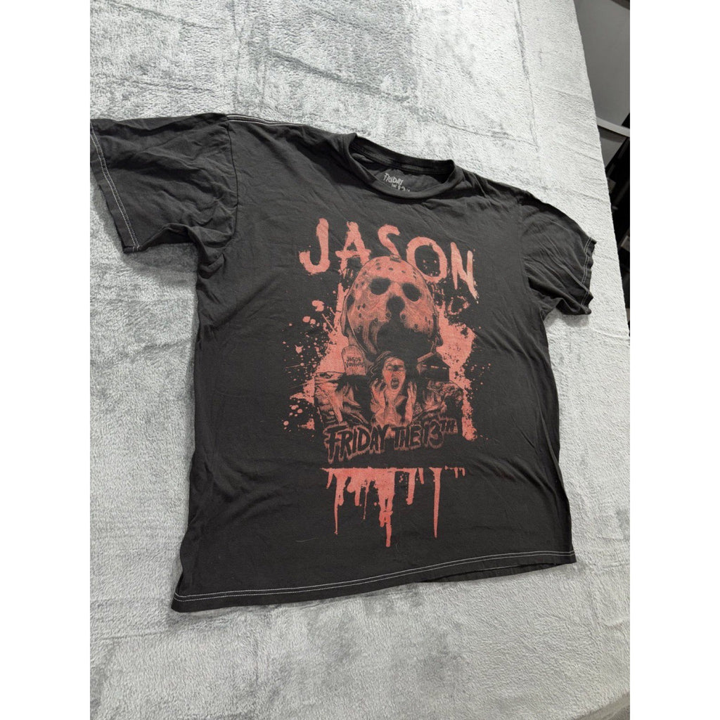Friday the 13th Mens L Black Jason Voorhees Graphic Tee Horror Casual