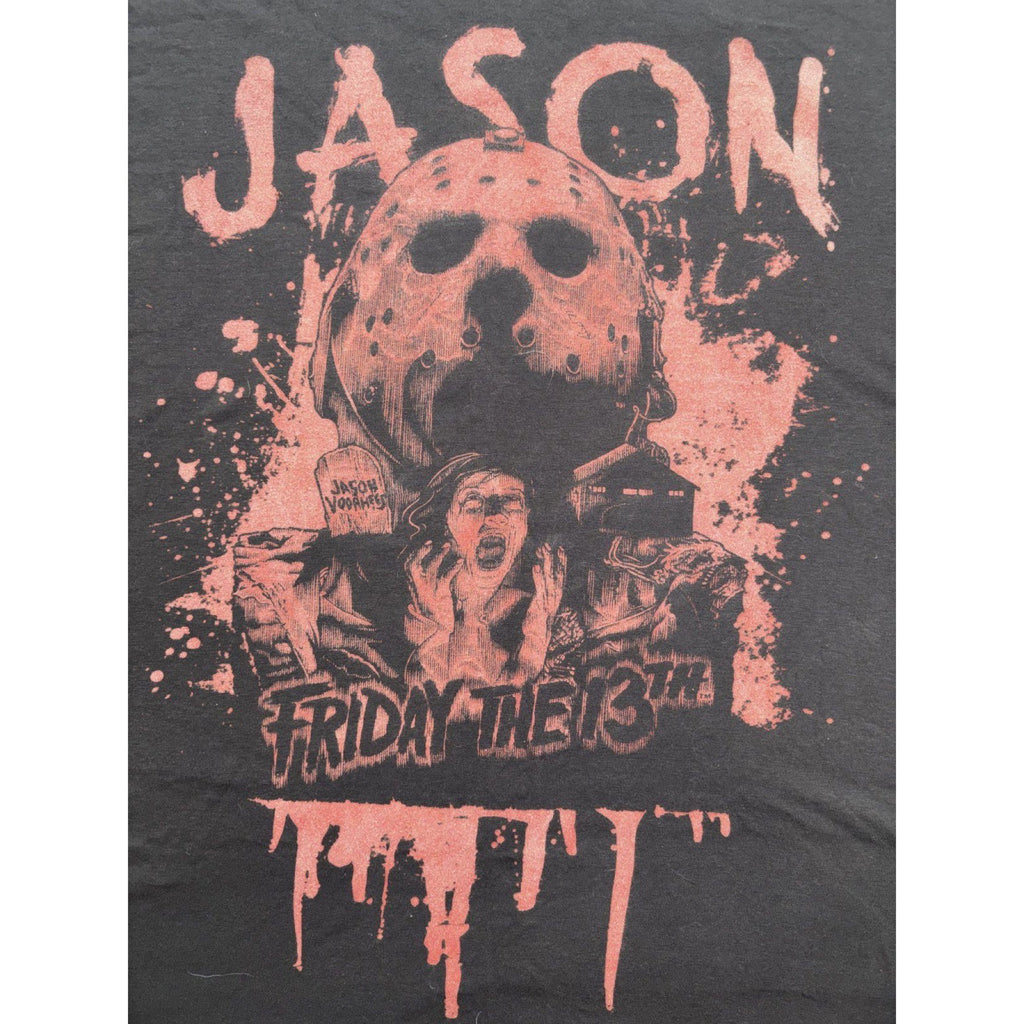 Friday the 13th Mens L Black Jason Voorhees Graphic Tee Horror Casual