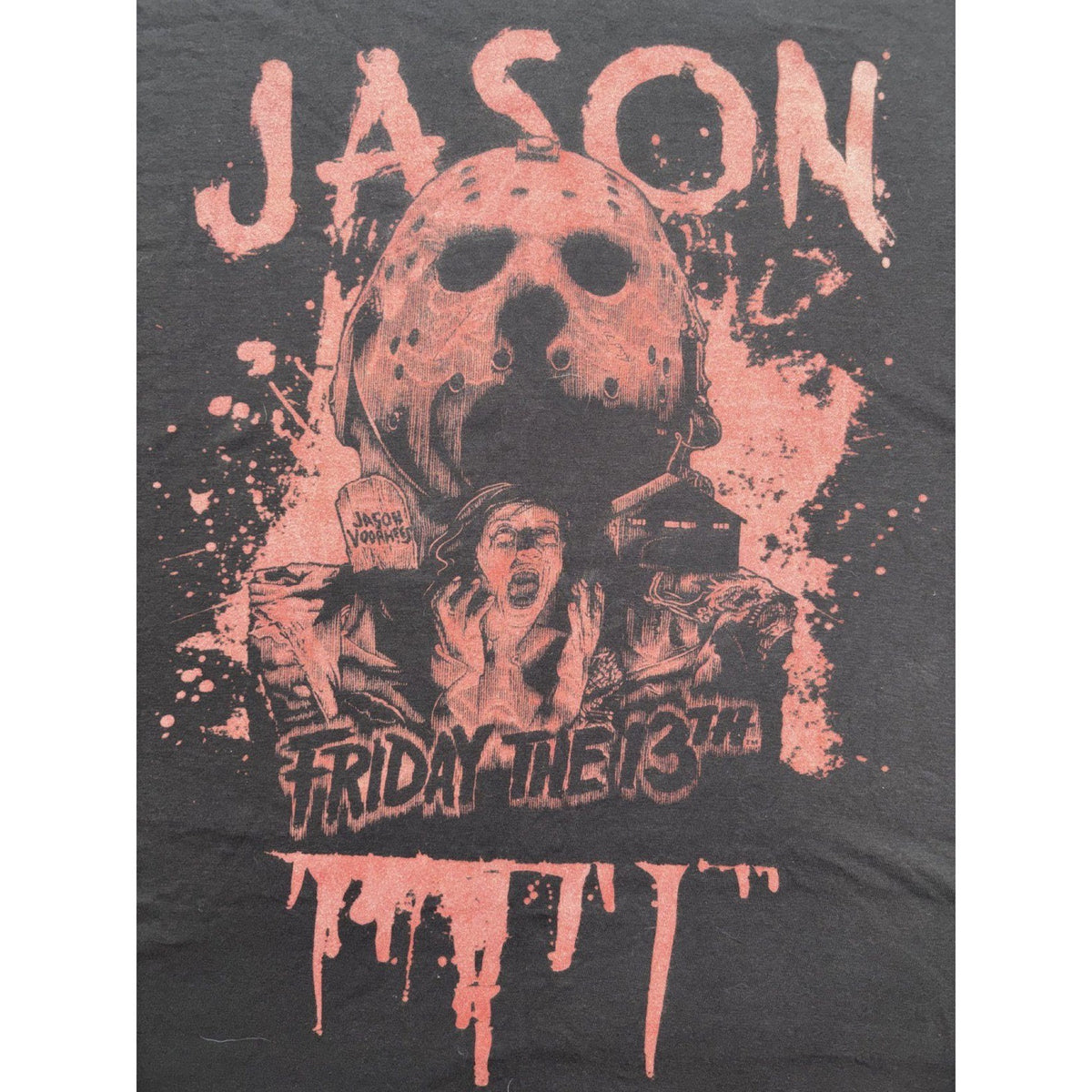 Friday the 13th Mens L Black Jason Voorhees Graphic Tee Horror Casual