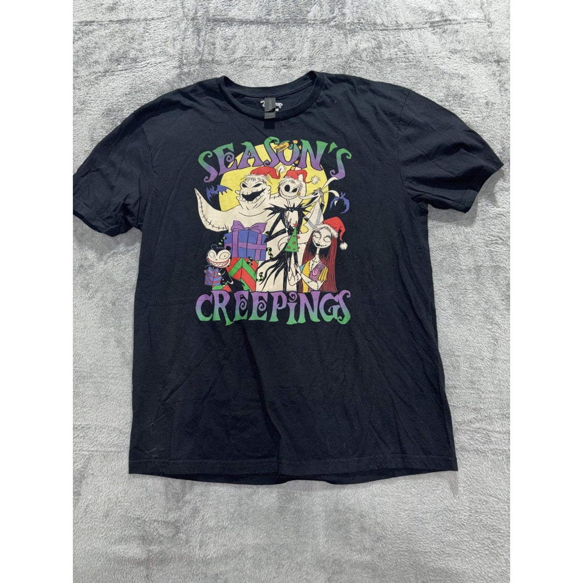Disney Mens L Black Nightmare Before Christmas Creepings Graphic Tee Casual