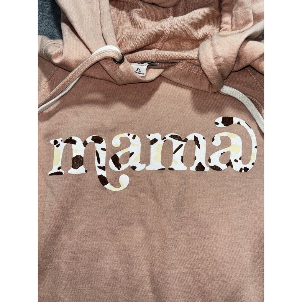 Independent Trading Co Womens XL Pink Mama Graphic Pullover Hoodie Casual Cozy