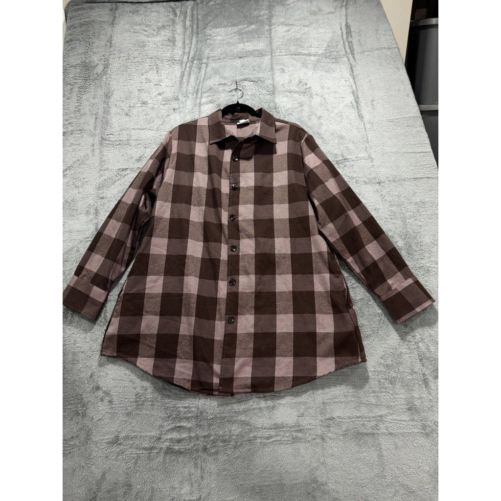 LuLaRoe Womens XL Brown Mauve Buffalo Plaid Button Front Shirt Casual Cozy