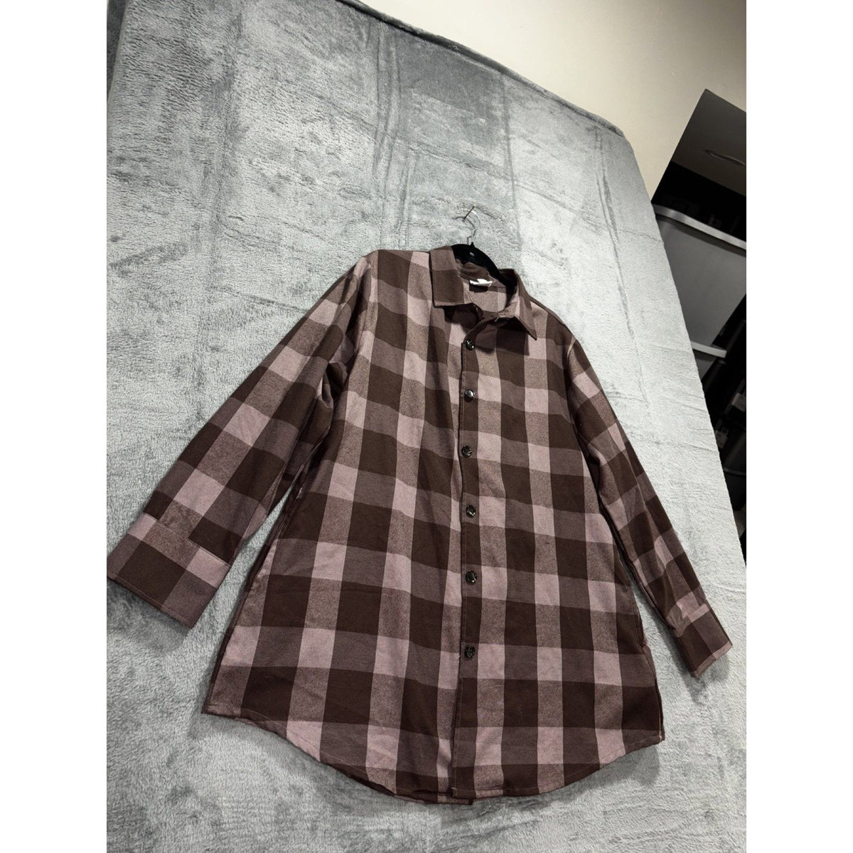 LuLaRoe Womens XL Brown Mauve Buffalo Plaid Button Front Shirt Casual Cozy