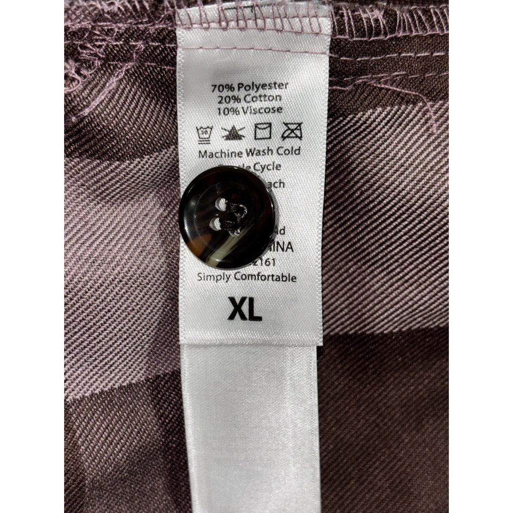 LuLaRoe Womens XL Brown Mauve Buffalo Plaid Button Front Shirt Casual Cozy