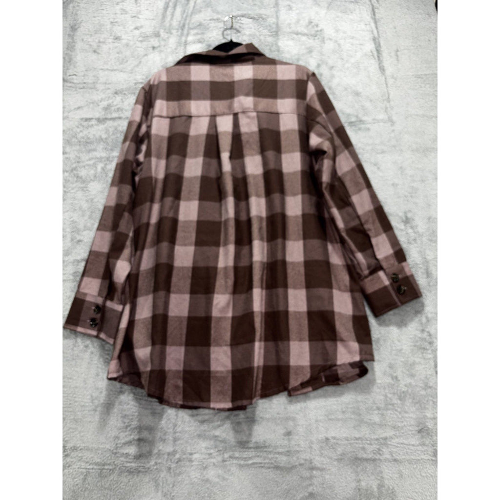 LuLaRoe Womens XL Brown Mauve Buffalo Plaid Button Front Shirt Casual Cozy