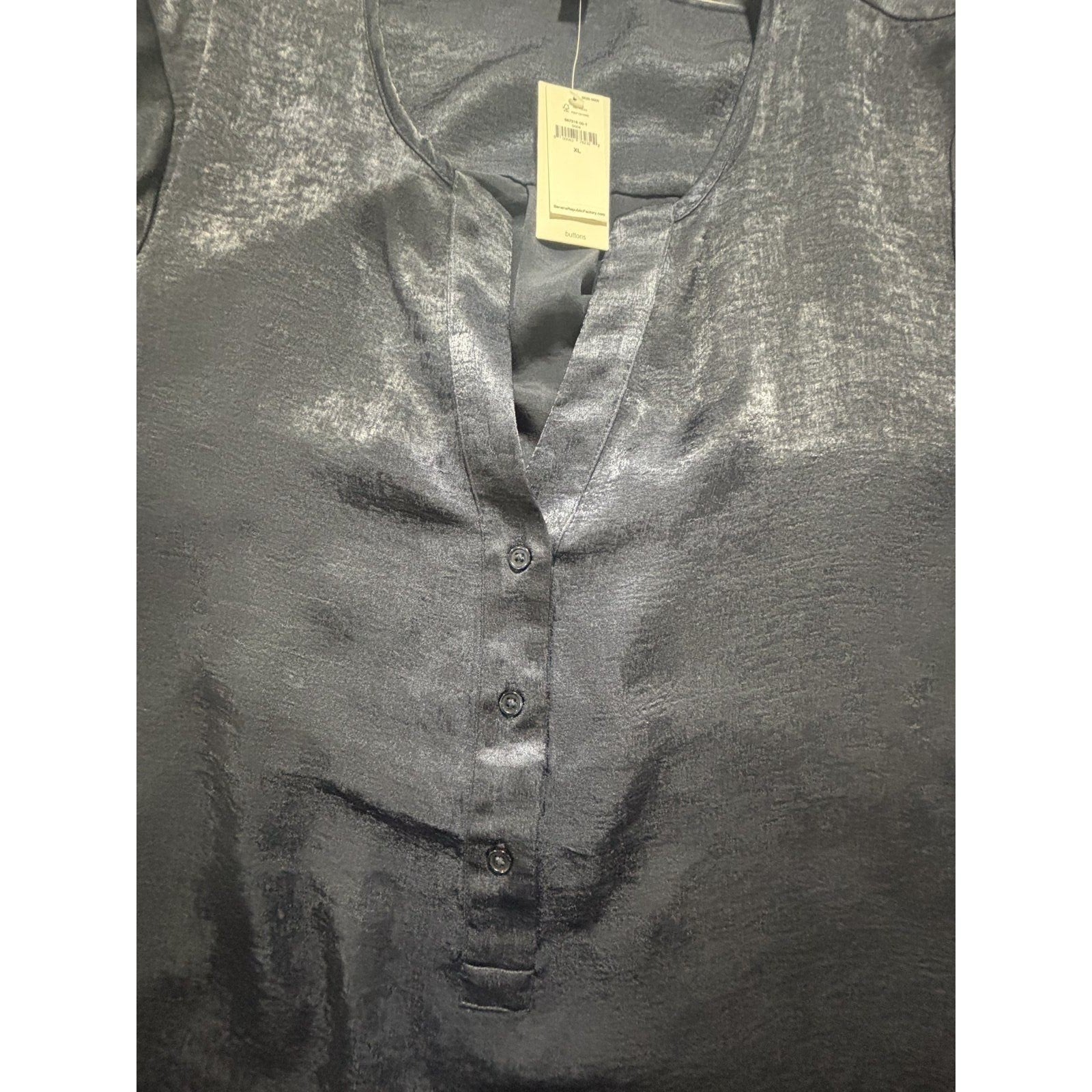 Banana Republic Womens XL Navy Blue Henley Blouse Satin 3/4 Sleeve Work Classic