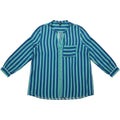Simply Emma Striped Blouse Womens 2X Blue Green Button Front Plus Size Top