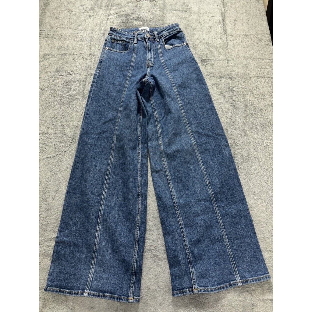 The Drop Womens 25 Medium Wash Wide Leg Jeans High Rise Casual Minimalist