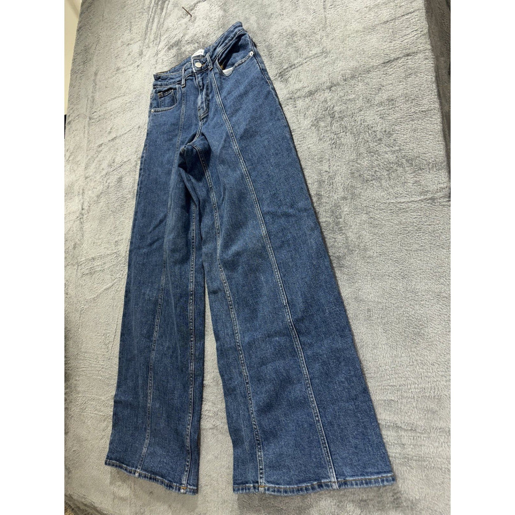 The Drop Womens 25 Medium Wash Wide Leg Jeans High Rise Casual Minimalist