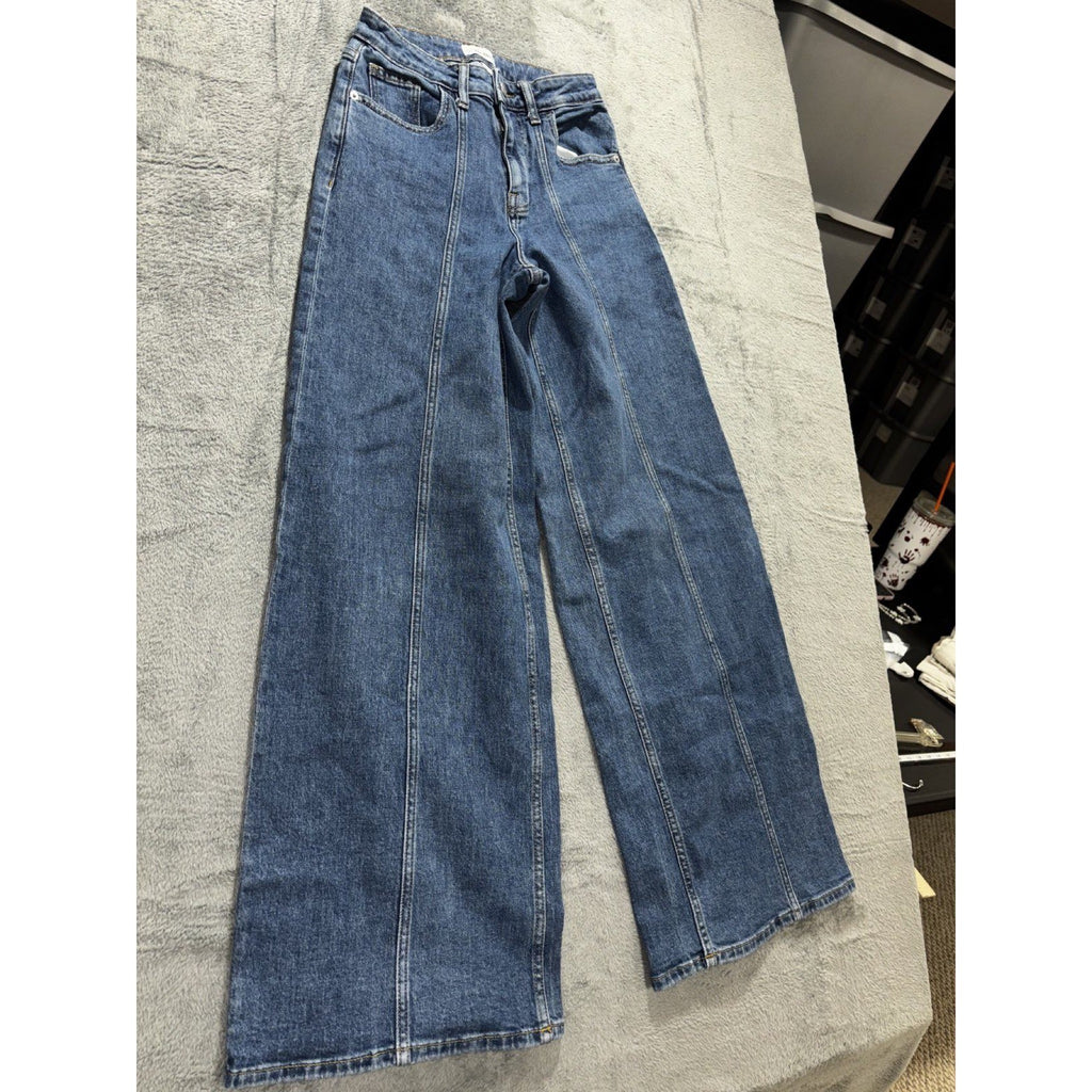 The Drop Womens 25 Medium Wash Wide Leg Jeans High Rise Casual Minimalist