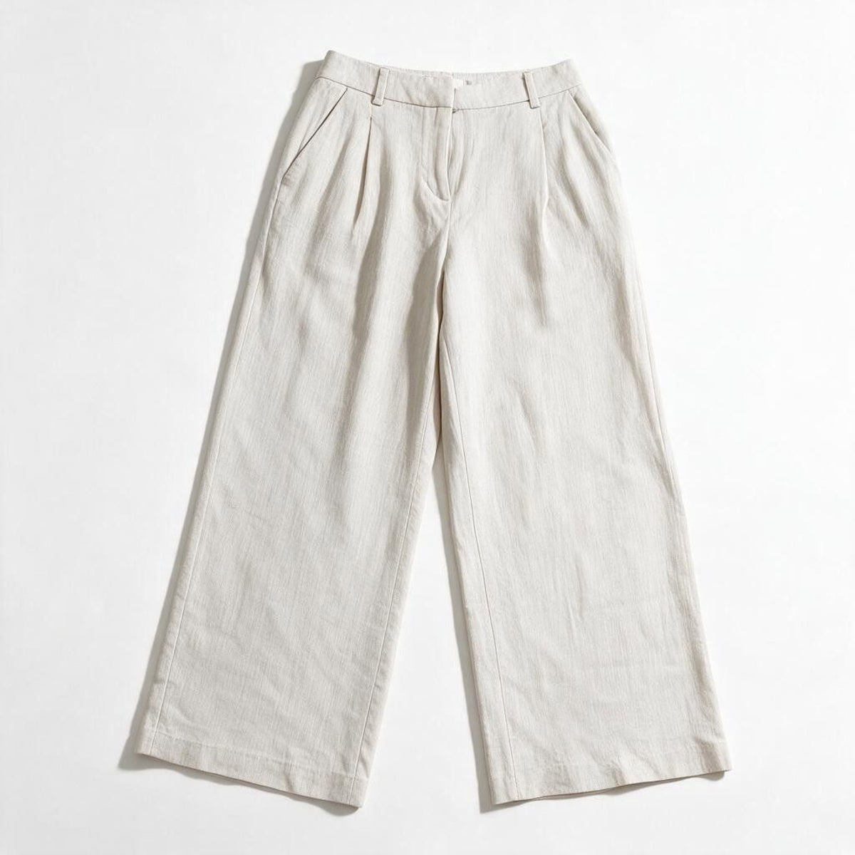 H&M Womens 2 Light Gray Linen Blend Wide Leg Pants High Waisted Casual Coastal