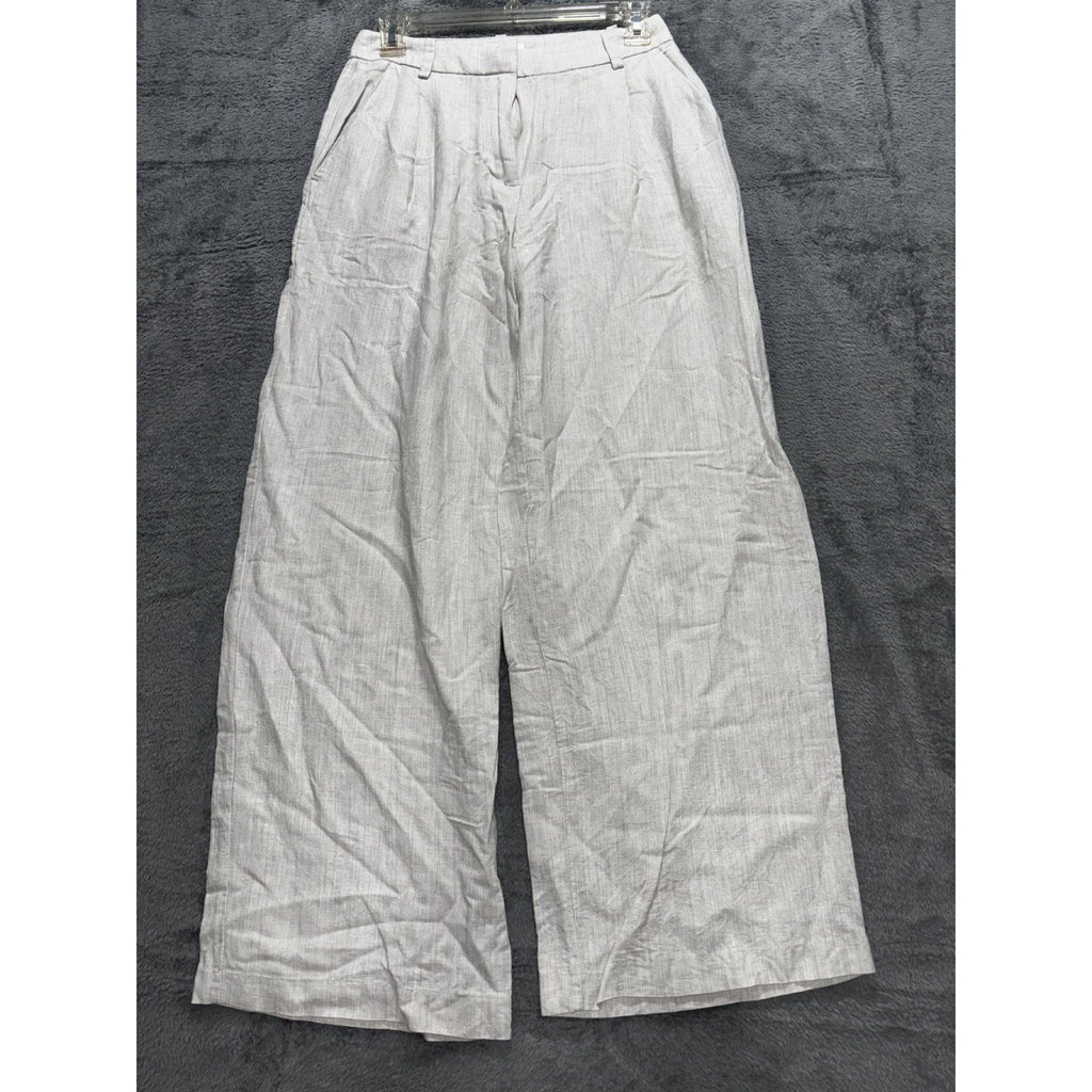 H&M Womens 2 Light Gray Linen Blend Wide Leg Pants High Waisted Casual Coastal