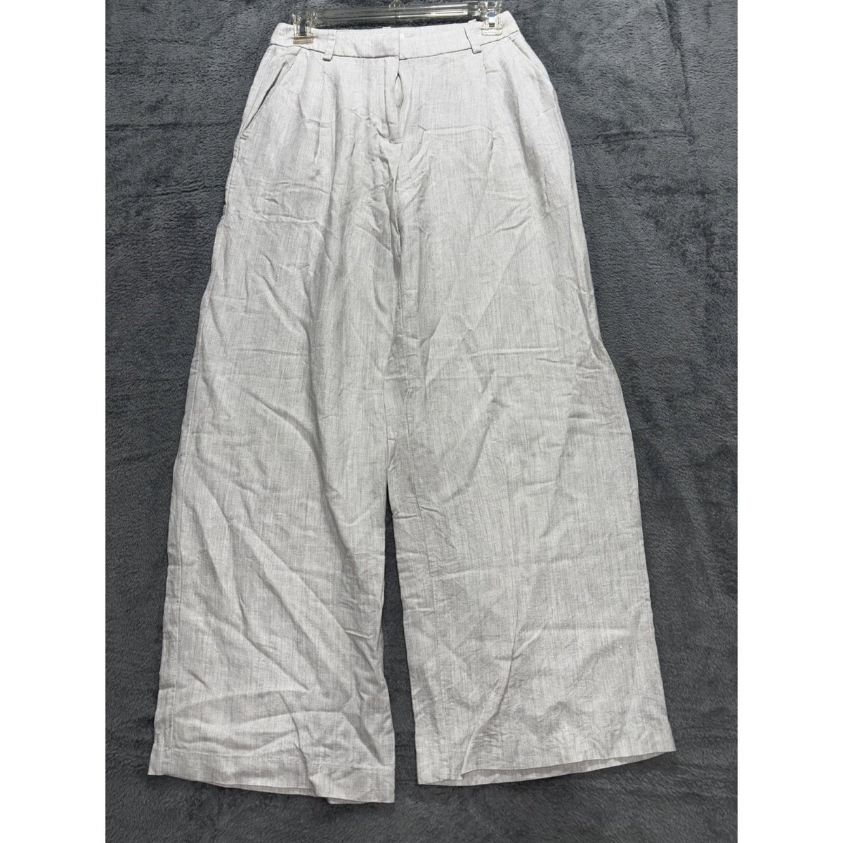 H&M Womens 2 Light Gray Linen Blend Wide Leg Pants High Waisted Casual Coastal