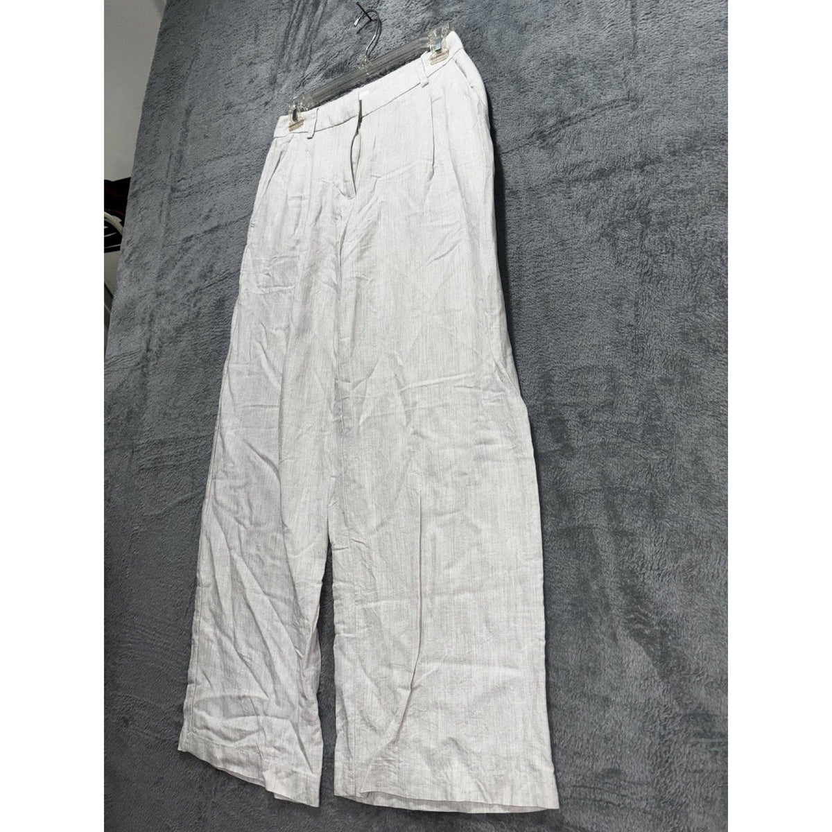 H&M Womens 2 Light Gray Linen Blend Wide Leg Pants High Waisted Casual Coastal