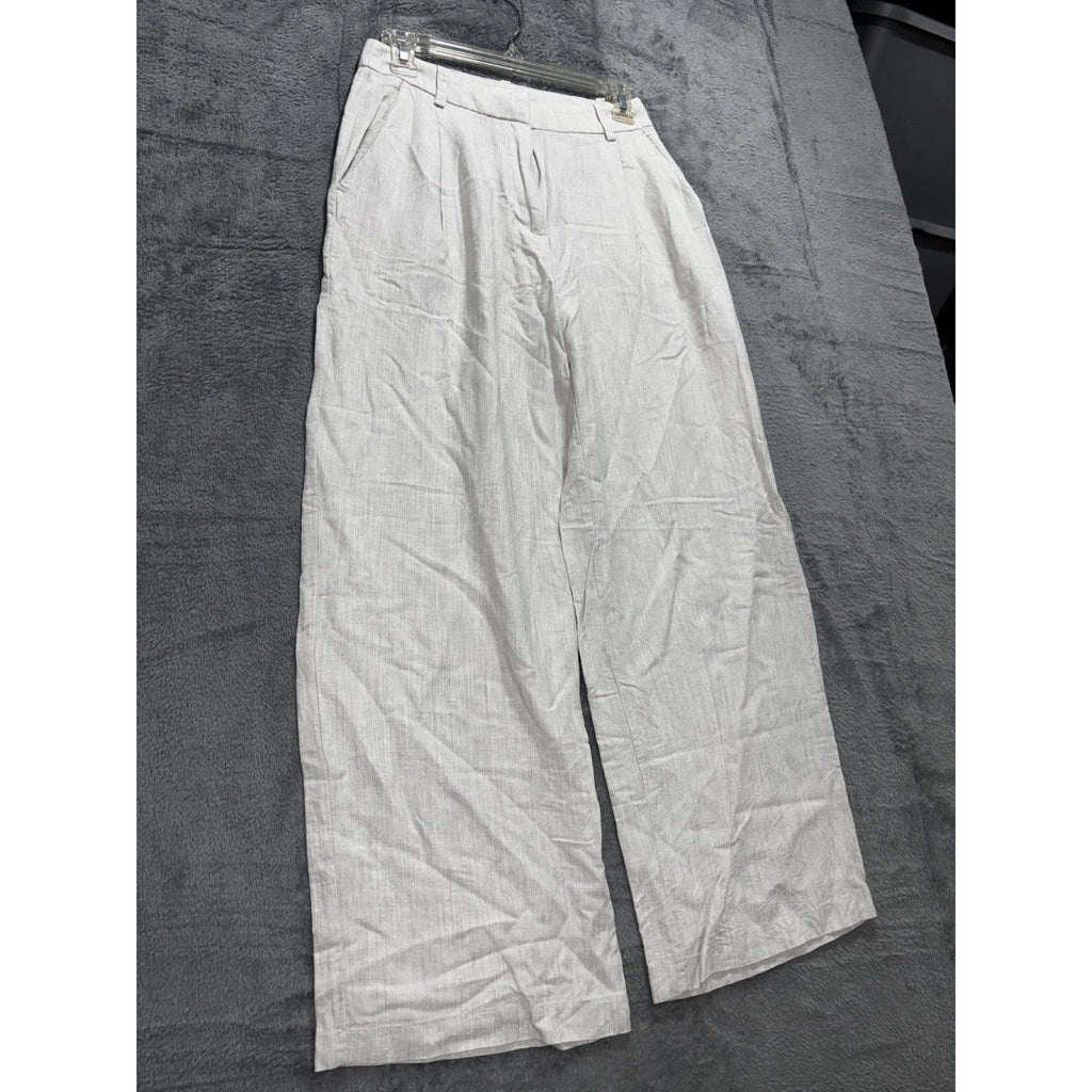 H&M Womens 2 Light Gray Linen Blend Wide Leg Pants High Waisted Casual Coastal