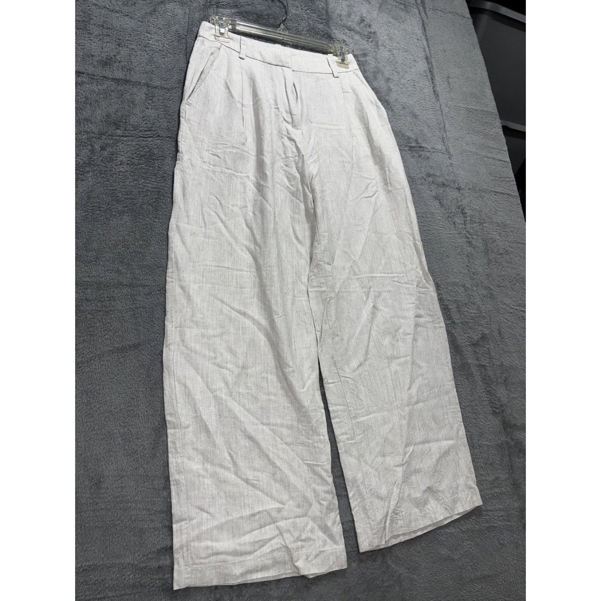 H&M Womens 2 Light Gray Linen Blend Wide Leg Pants High Waisted Casual Coastal
