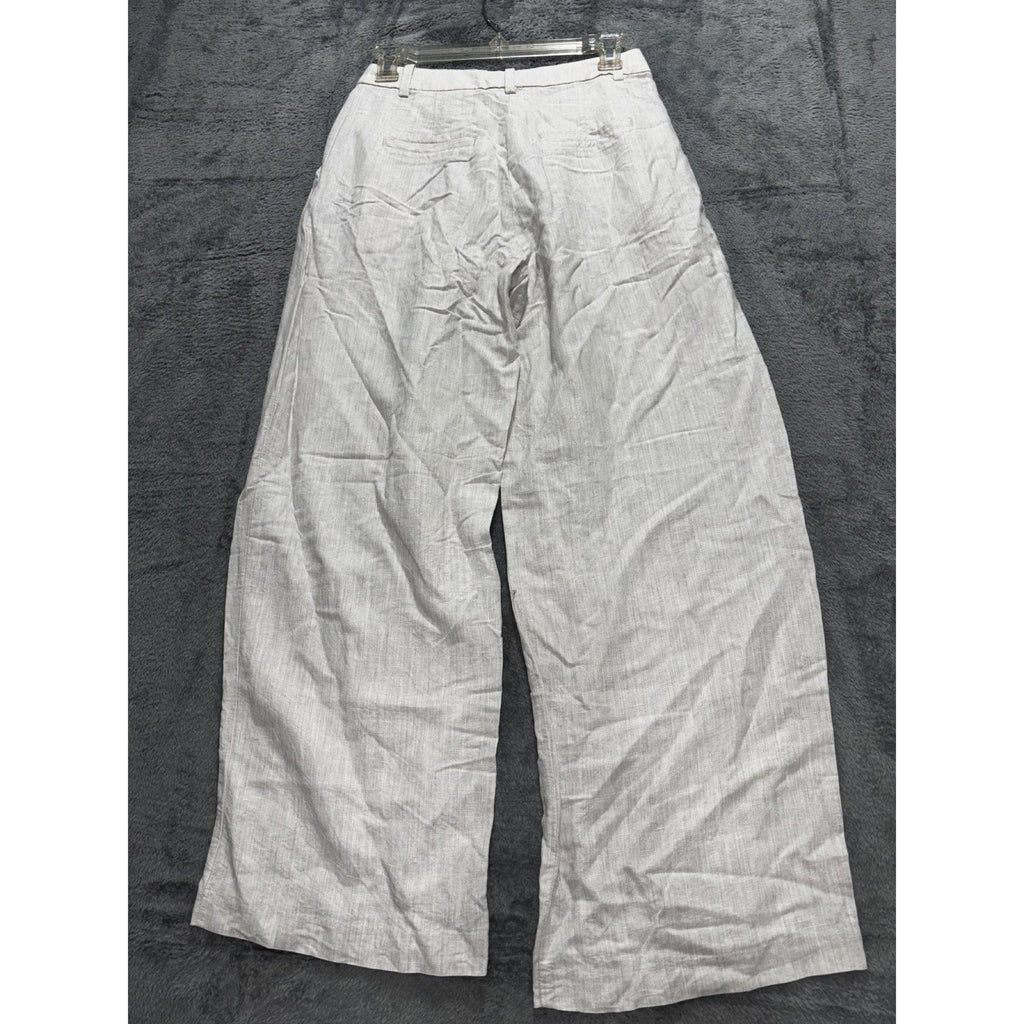 H&M Womens 2 Light Gray Linen Blend Wide Leg Pants High Waisted Casual Coastal