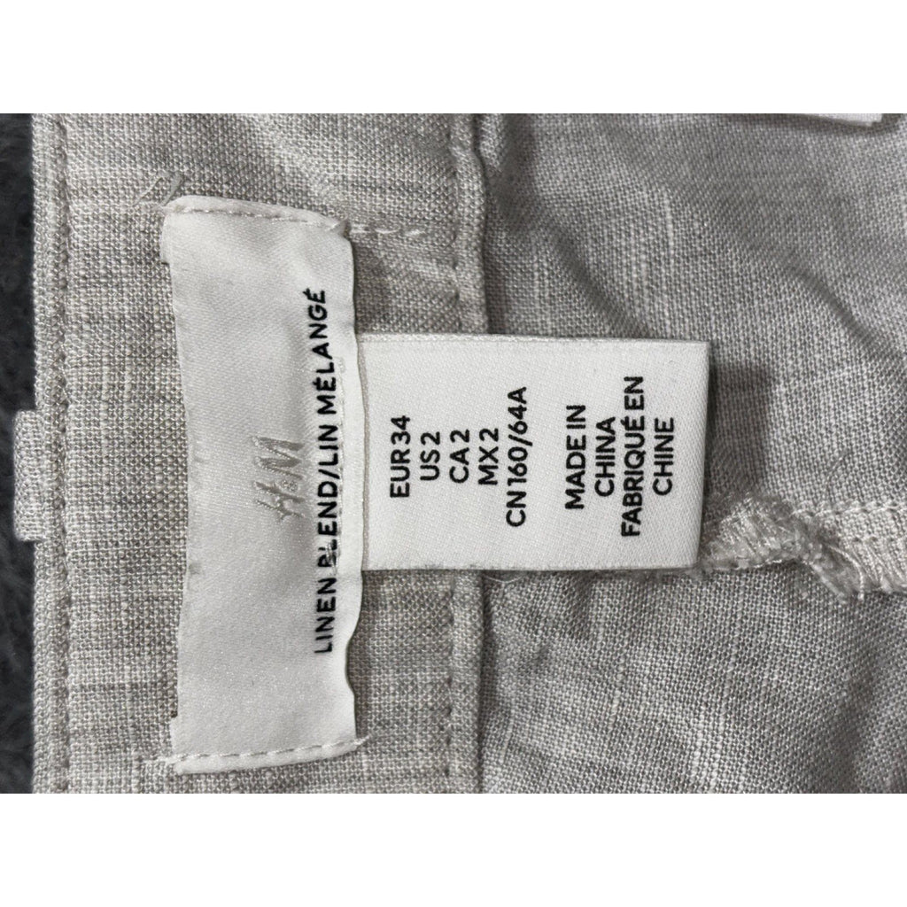 H&M Womens 2 Light Gray Linen Blend Wide Leg Pants High Waisted Casual Coastal