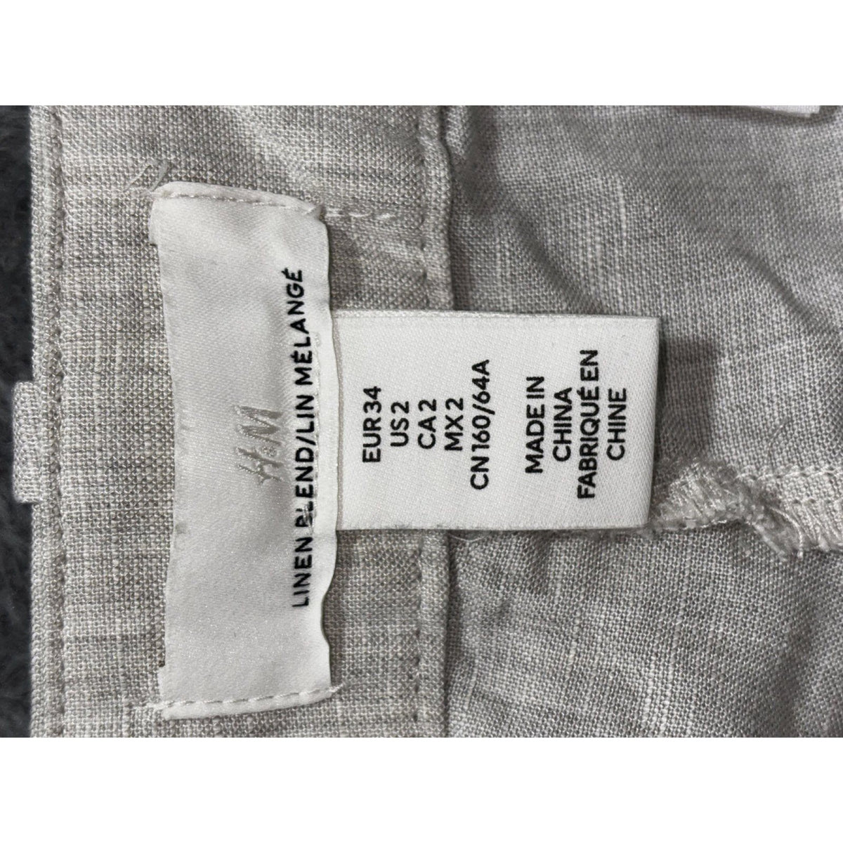 H&M Womens 2 Light Gray Linen Blend Wide Leg Pants High Waisted Casual Coastal