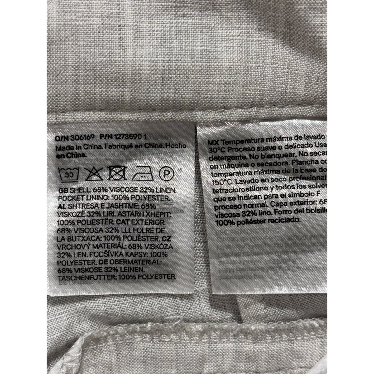 H&M Womens 2 Light Gray Linen Blend Wide Leg Pants High Waisted Casual Coastal