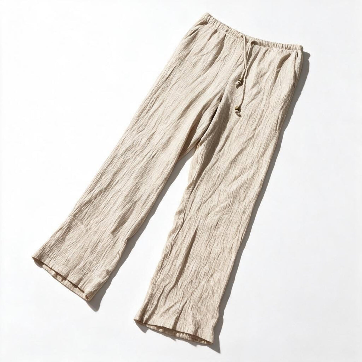 Zara Womens XS Taupe Crinkle Wide Leg Pants Drawstring Elastic Waist Boho Casual