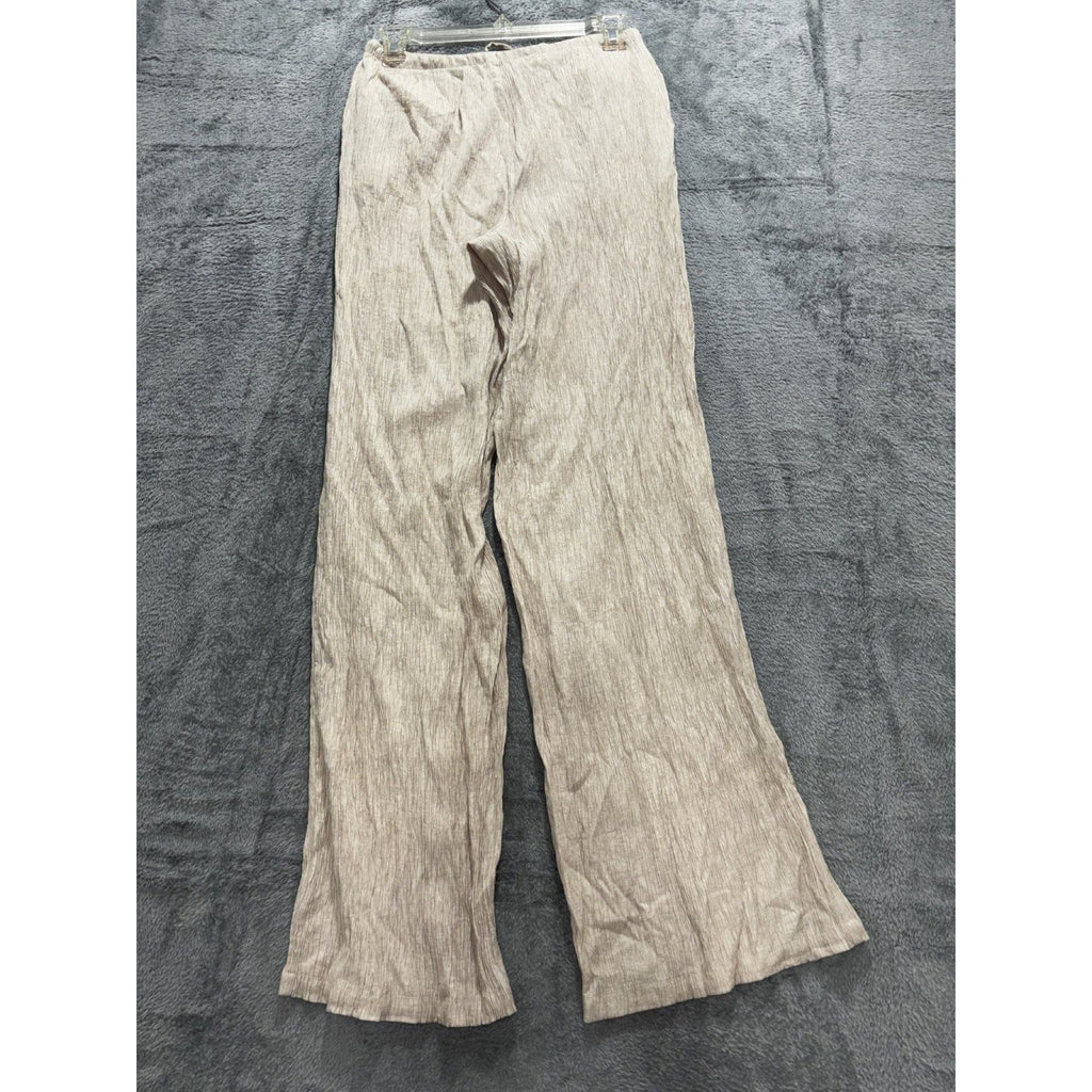 Zara Womens XS Taupe Crinkle Wide Leg Pants Drawstring Elastic Waist Boho Casual