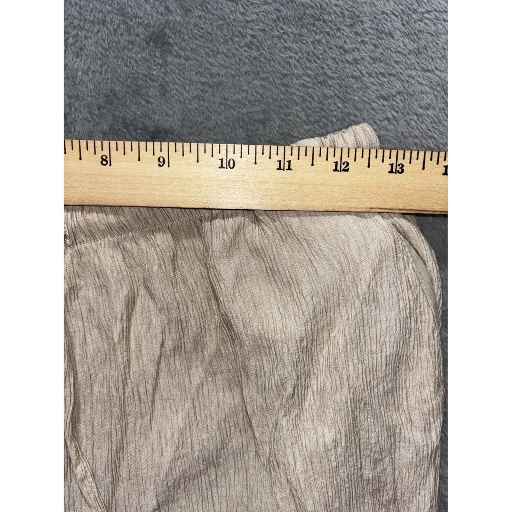 Zara Womens XS Taupe Crinkle Wide Leg Pants Drawstring Elastic Waist Boho Casual