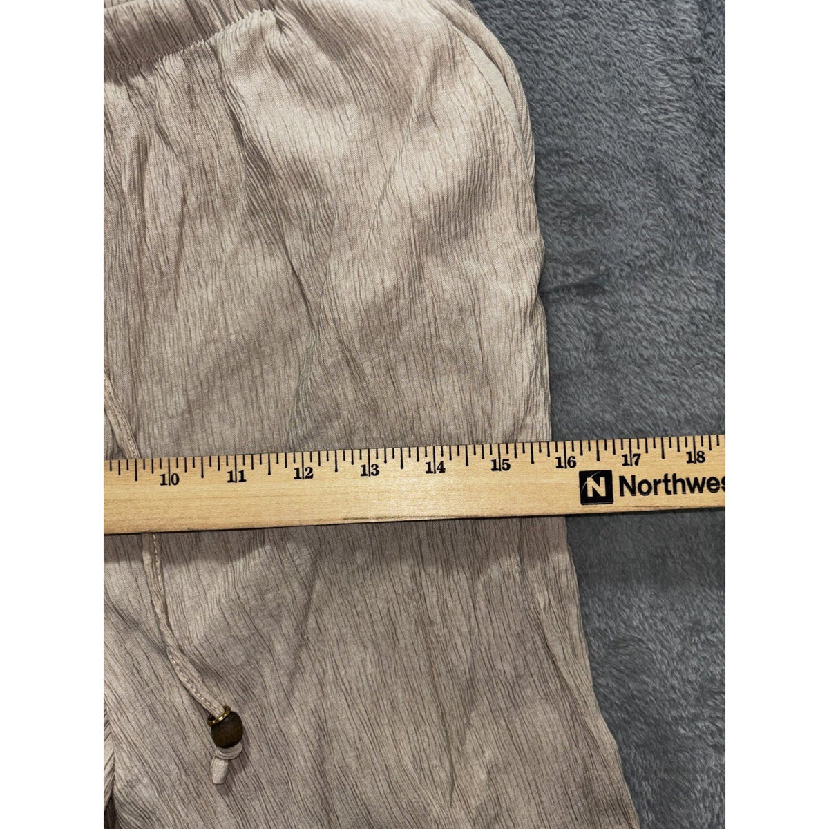 Zara Womens XS Taupe Crinkle Wide Leg Pants Drawstring Elastic Waist Boho Casual