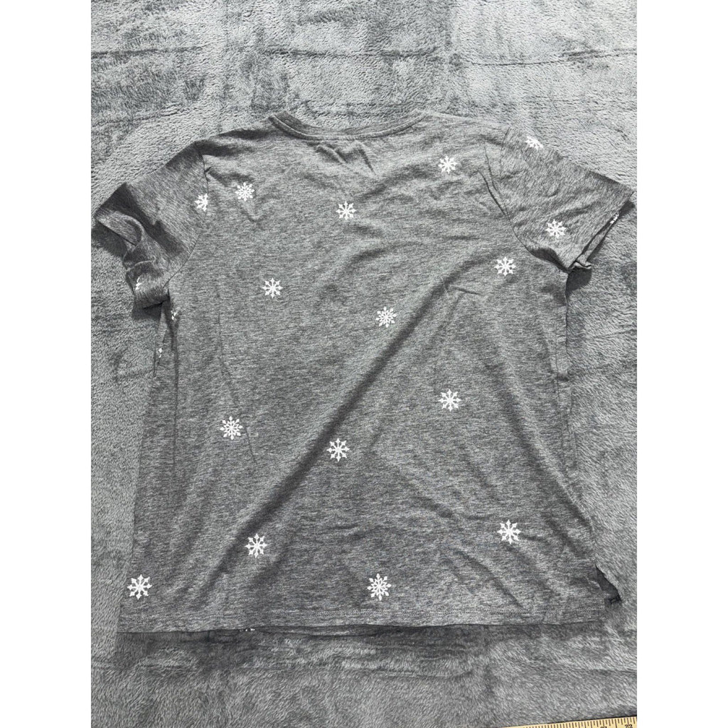 Maurices 24/7 Womens L Gray Snowflake Crewneck Short Sleeve Tee Casual Winter