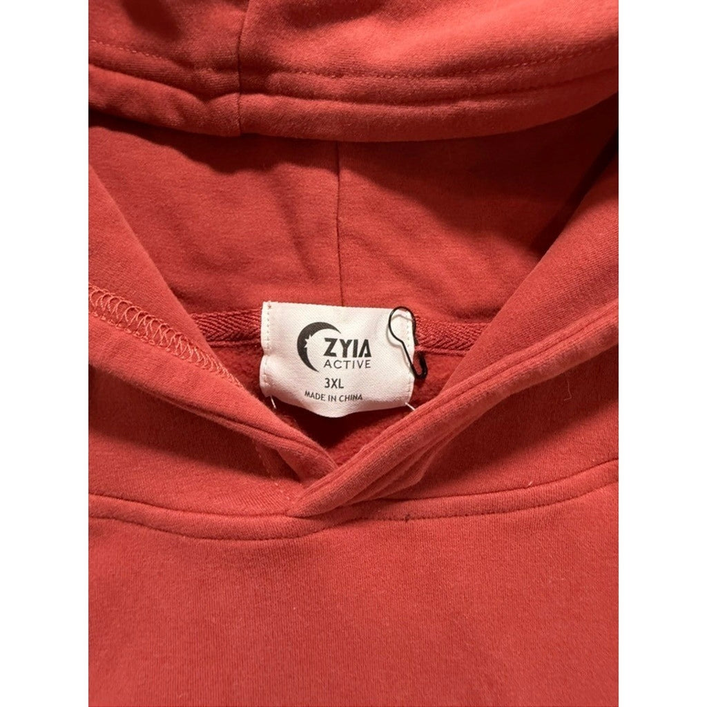 Zyia Active Terracotta Red Oversized Pullover Hoodie Sweatshirt 3XL Logo Pocket