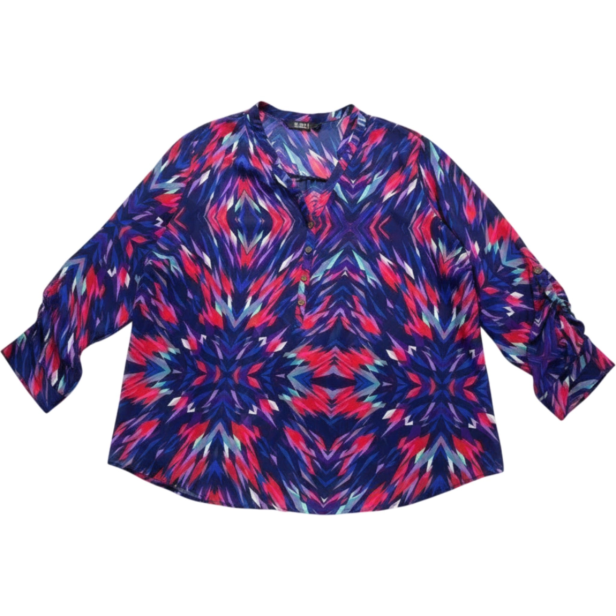 a.n.a A New Approach Blouse Womens 3X Geometric Print Roll Tab Sleeve Top