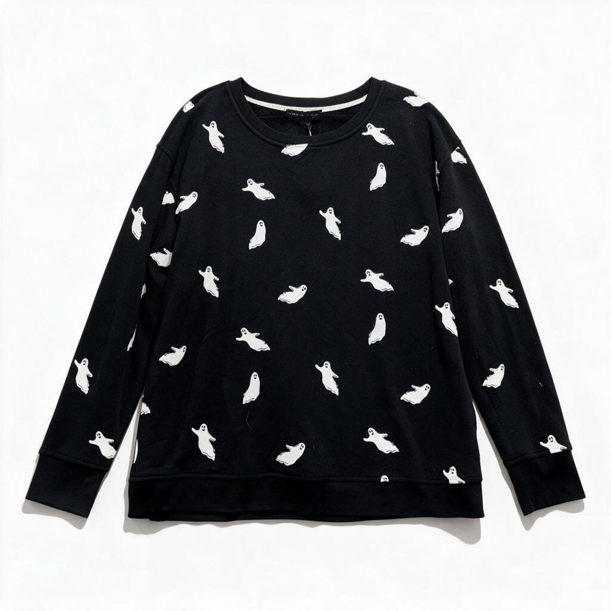 NWT Jane + Delancey Womens L Black Ghost Print Sweatshirt Halloween Casual