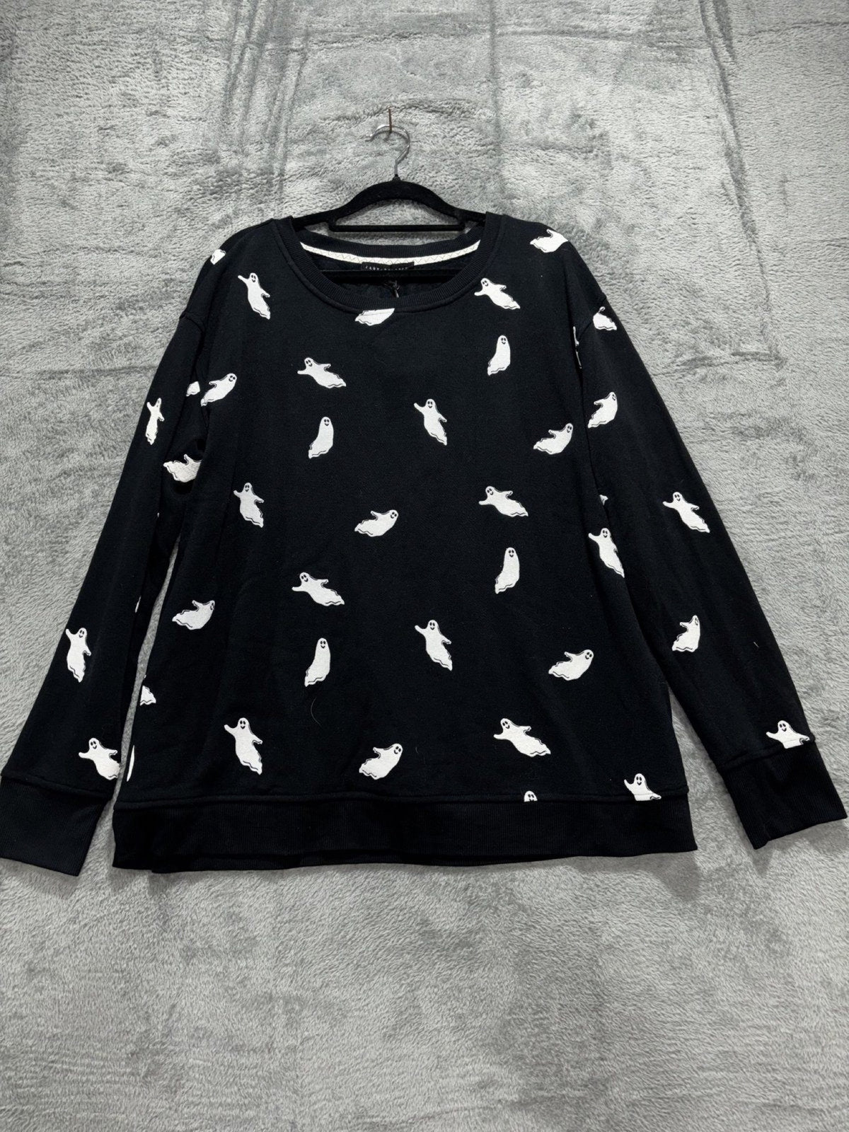 NWT Jane + Delancey Womens L Black Ghost Print Sweatshirt Halloween Casual