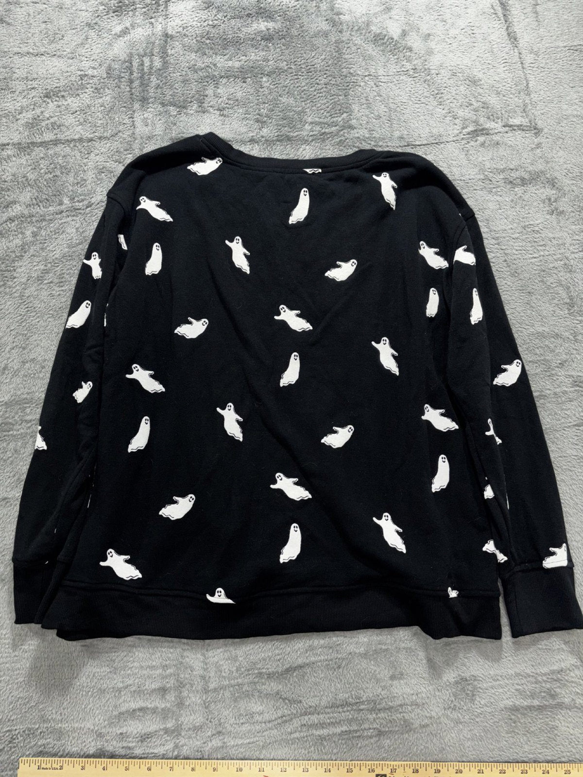 NWT Jane + Delancey Womens L Black Ghost Print Sweatshirt Halloween Casual