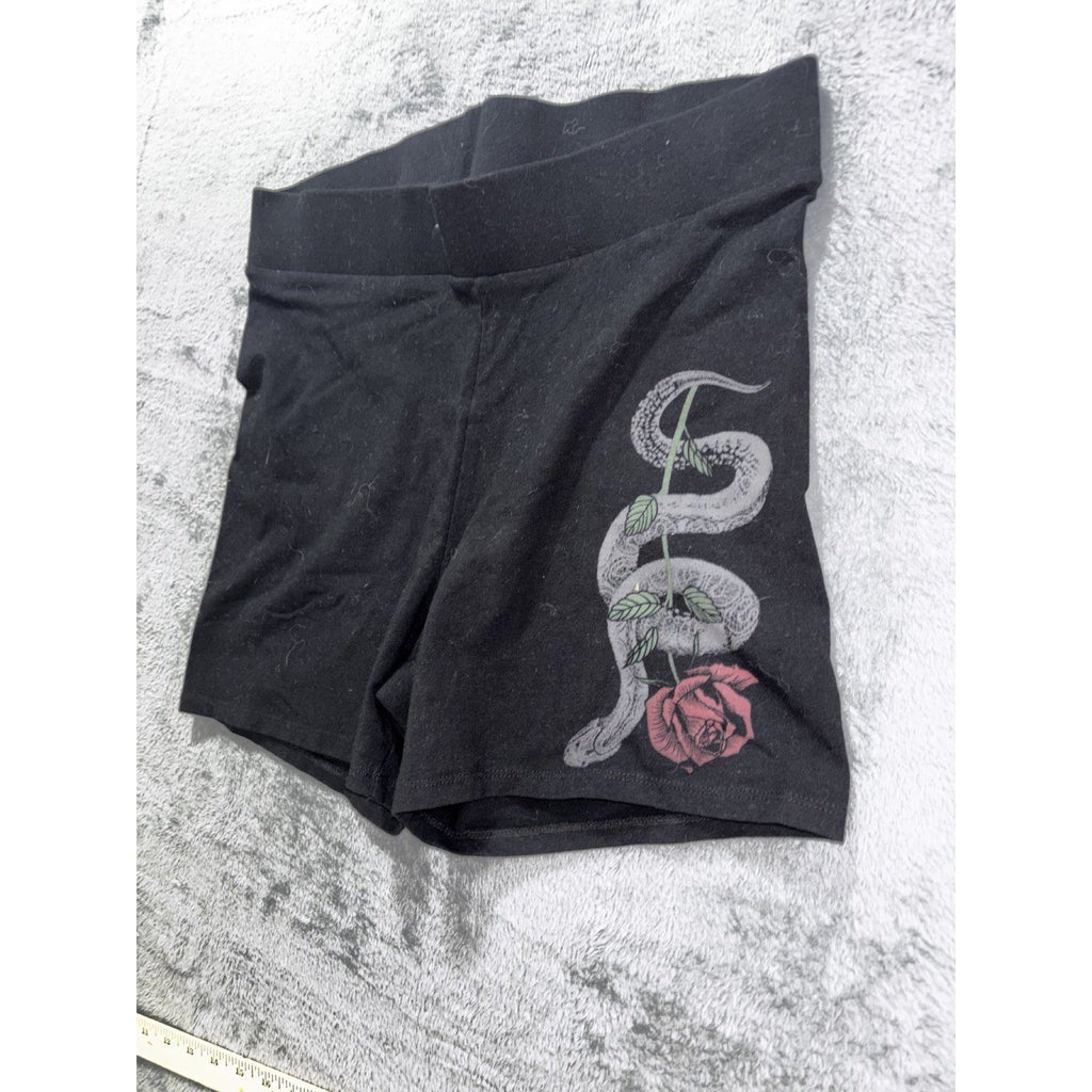 Nightfall by Torrid Womens 1 Black Snake Rose Graphic Bike Shorts Gothic